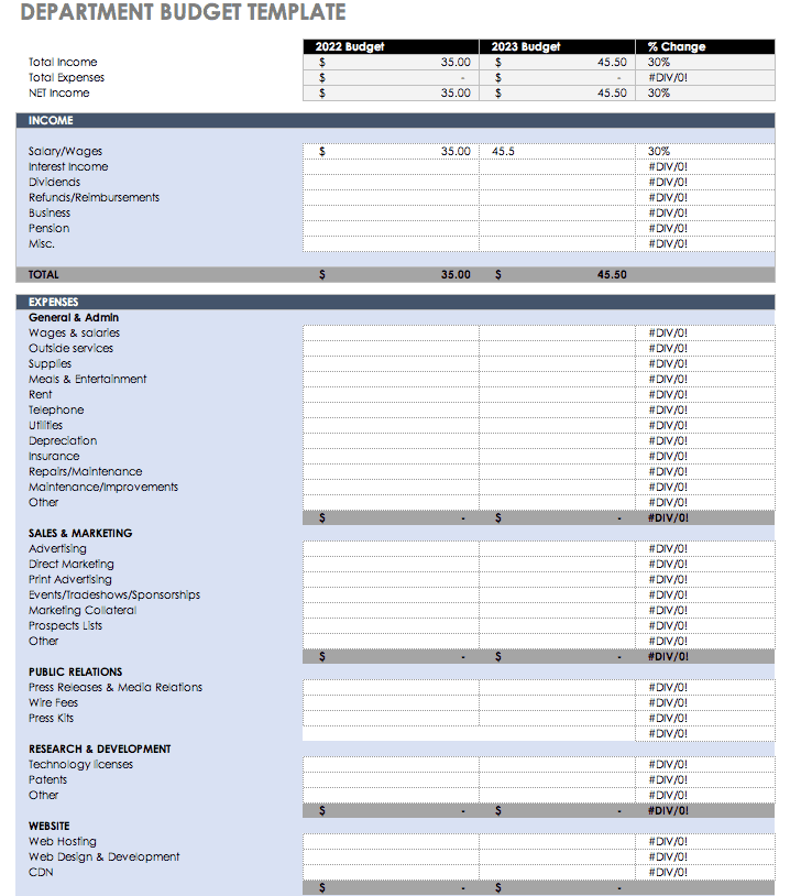business budget spreadsheet monthly template